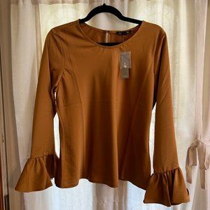 NWT Womens Medium J. Crew Long Sleeve Wrist Flounce Dressy Top Bronze Color